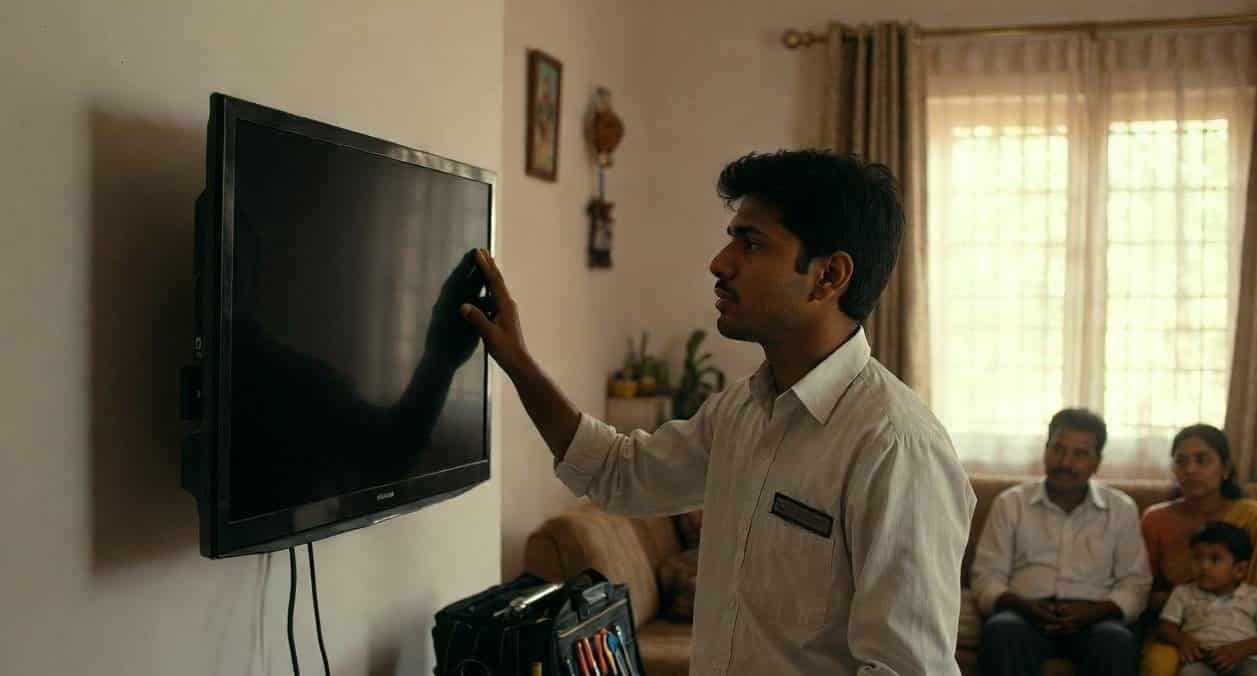 technician checking the tv min